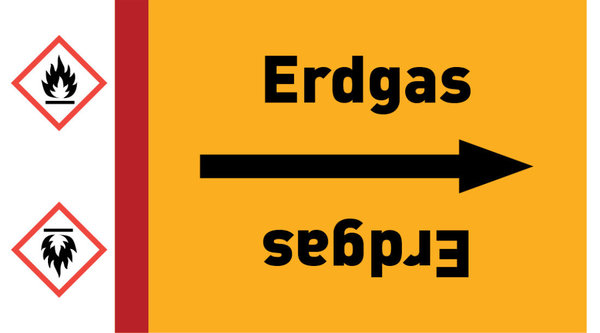 Kennzeichnungsband Erdgas gelb/schwarz, ab Ø 50 mm 33 m/Rolle
