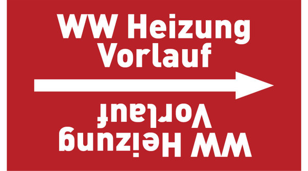 Kennzeichnungsband WW Heizung Vorlauf rot/weiß, ab Ø 50 mm 33 m/Rolle