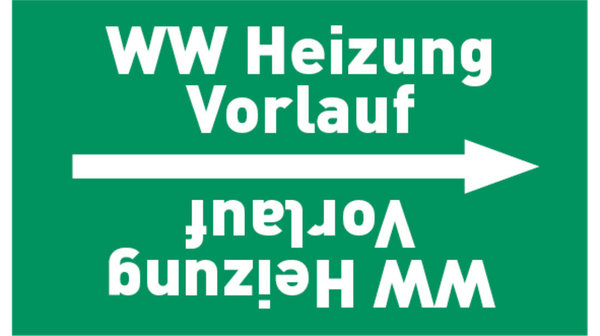 Kennzeichnungsband WW Heizung Vorlauf grün/weiß, bis Ø 50 mm 33 m/Rolle