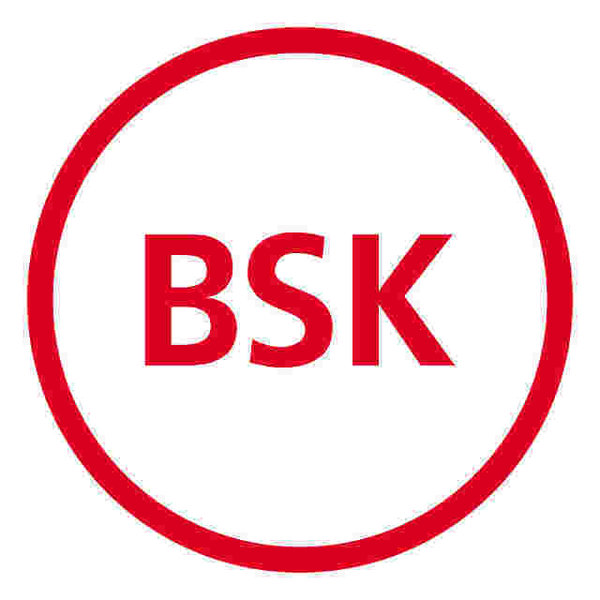 Plakette Ø 20 mm "BSK" weiß/rot; 1 VPE (200 Stück)