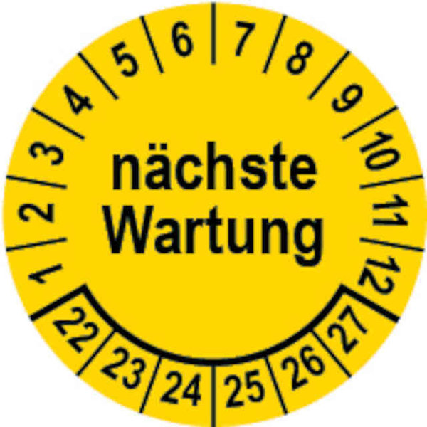 Prüfplakette Ø 25 mm "nächste Wartung" gelb/schwarz; 1 VPE (200 Stück)