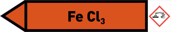 Pfeil links Fe Cl3 orange/schwarz 215x40 mm