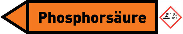 Pfeil links Phosphorsäure orange/schwarz 215x40 mm