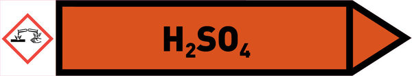 Pfeil rechts H2SO4 orange/schwarz 215x40 mm