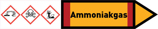 Pfeil rechts Ammoniakgas gelb/schwarz 215x40 mm