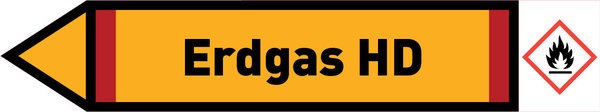 Pfeil links Erdgas HD gelb/schwarz 215x40 mm