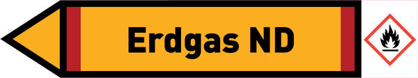 Pfeil links Erdgas ND gelb/schwarz 215x40 mm