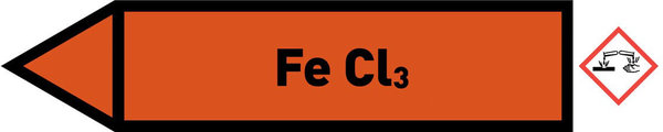 Pfeil links Fe Cl3 orange/schwarz 125x25 mm