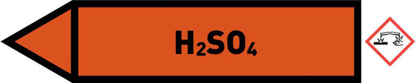 Pfeil links H2SO4 orange/schwarz 125x25 mm