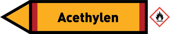 Pfeil links Acethylen gelb/schwarz 125x25 mm