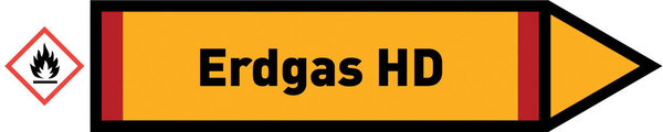 Pfeil rechts Erdgas HD gelb/schwarz 125x25 mm