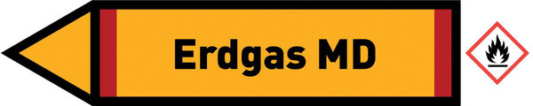 Pfeil links Erdgas MD gelb/schwarz 125x25 mm