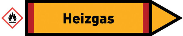 Pfeil rechts Heizgas gelb/schwarz 125x25 mm