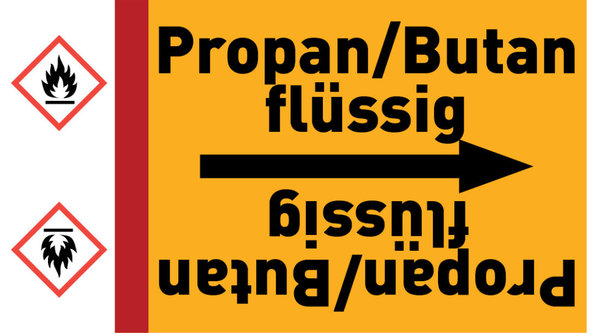 Rohrleitungsband Propan/Butan flüssig gelb/schwarz ab Ø 50 mm 33 m/Rolle