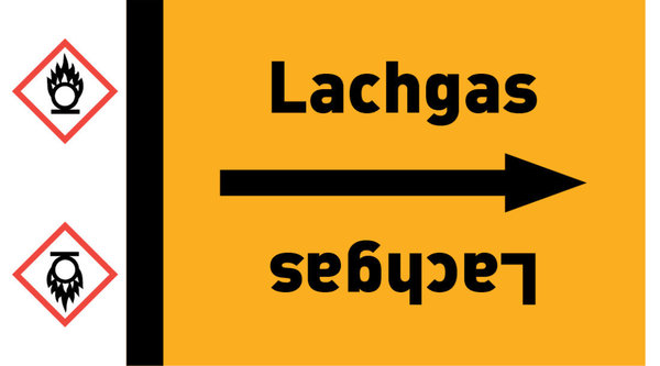 Rohrleitungsband Lachgas gelb/schwarz ab Ø 50 mm 33 m/Rolle
