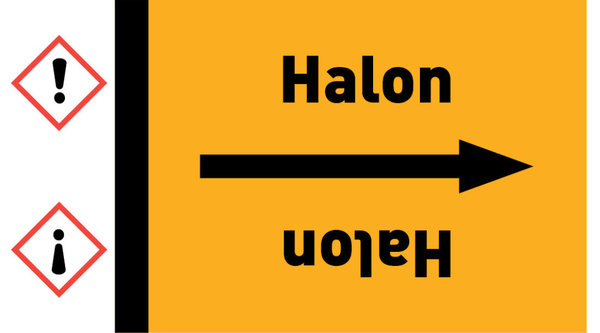Rohrleitungsband Halon gelb/schwarz ab Ø 50 mm 33 m/Rolle