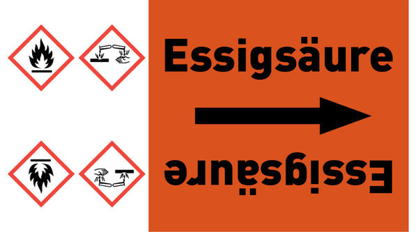 Rohrleitungsband Essigsäure orange/schwarz ab Ø 50 mm 33 m/Rolle