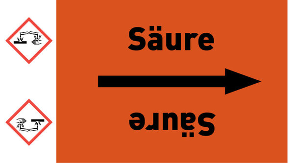 Rohrleitungsband Säure orange/schwarz ab Ø 50 mm 33 m/Rolle