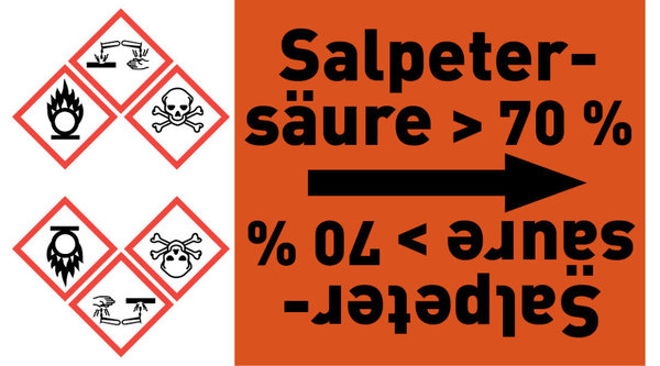 Rohrleitungsband Salpetersäure > 70 % orange/schwarz ab Ø 50 mm 33 m/Rolle