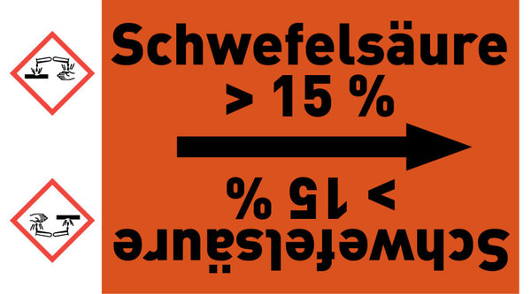 Rohrleitungsband Schwefelsäure > 15 % orange/schwarz ab Ø 50 mm 33 m/Rolle