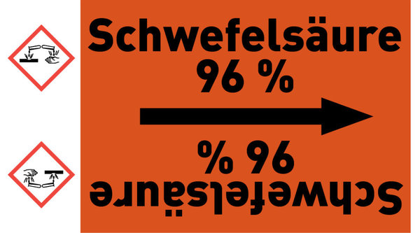 Rohrleitungsband Schwefelsäure 96 % orange/schwarz ab Ø 50 mm 33 m/Rolle
