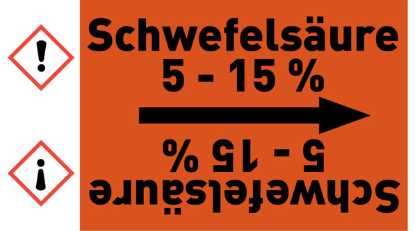 Rohrleitungsband Schwefelsäure 5 - 15 % orange/schwarz ab Ø 50 mm 33 m/Rolle
