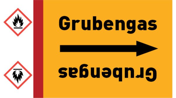 Rohrleitungsband Grubengas gelb/schwarz bis Ø 50 mm 33 m/Rolle