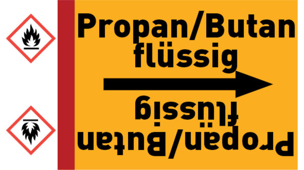 Rohrleitungsband Propan/Butan flüssig gelb/schwarz bis Ø 50 mm 33 m/Rolle
