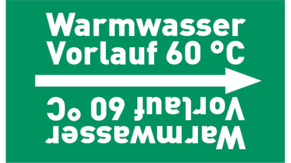 Rohrleitungsband Warmwasser Vorlauf 60 °C grün/weiß bis Ø 50 mm 33 m/Rolle