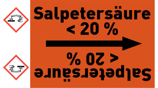 Rohrleitungsband Salpetersäure < 20 % orange/schwarz bis Ø 50 mm 33 m/Rolle