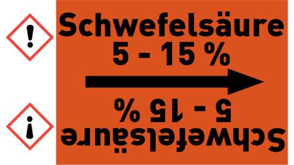 Rohrleitungsband Schwefelsäure 5 - 15 % orange/schwarz bis Ø 50 mm 33 m/Rolle